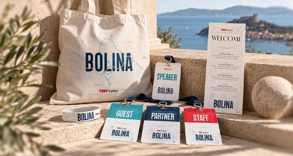TEDxLerici — mockup materiali coordinati Bolina
