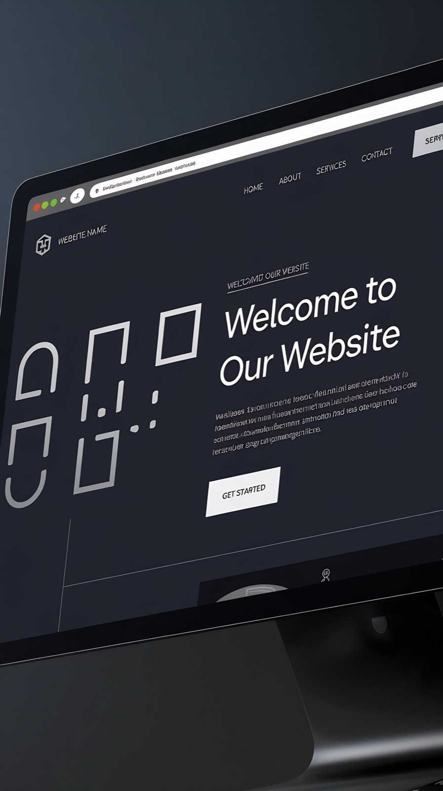 Laptop con mockup di sito web in dark mode