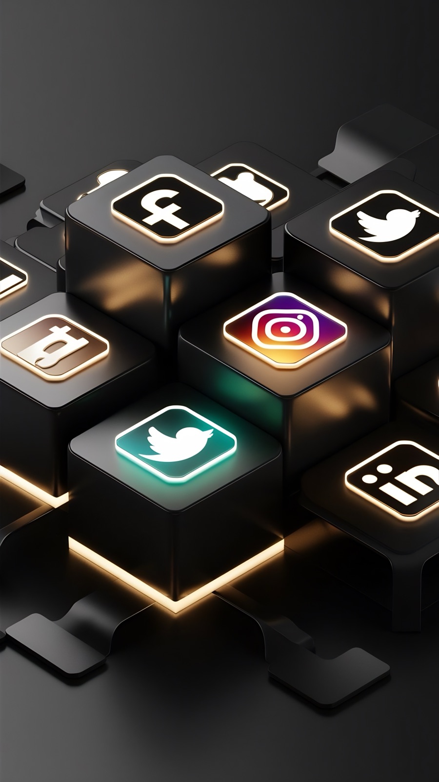 Icone social su cubi neri, concept di coordinato digitali